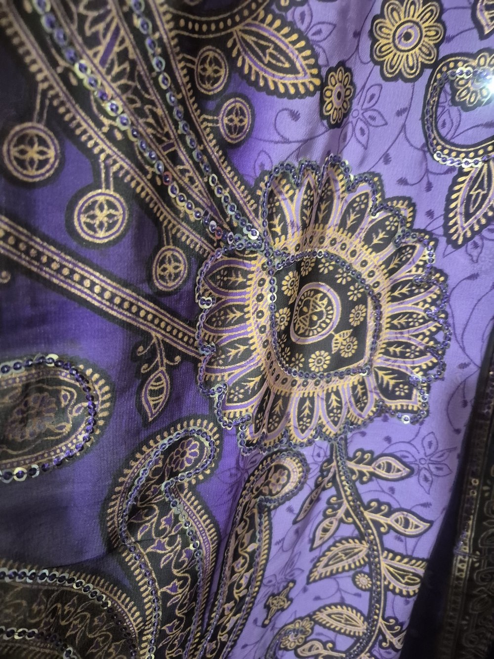 Purple Paisley Sequin Scarf Shawl Wrap 130" x 43" Oversized Boho - Picture 5 of 6
